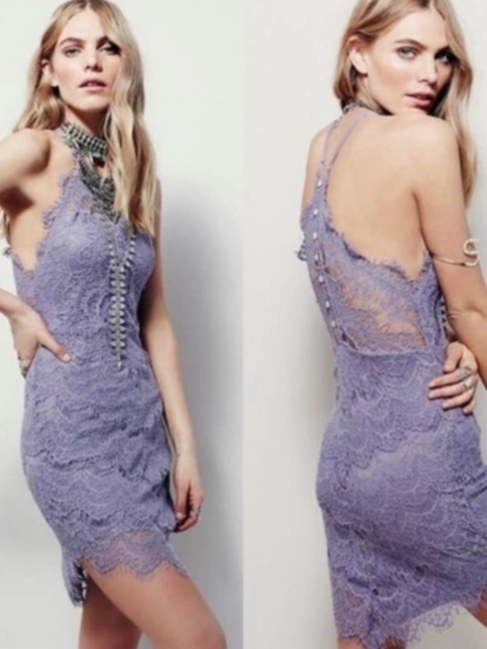 Free People Lavender Lace Backless Halter Dress